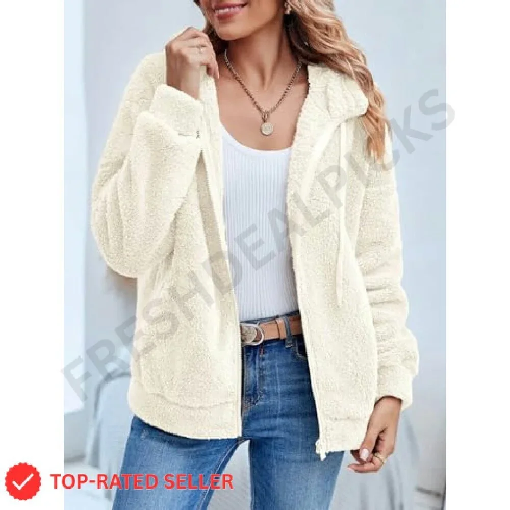 Oversized Sherpa Fleece Jacket Zip Up Winter Warm Sweatshirt Hoodie Chic